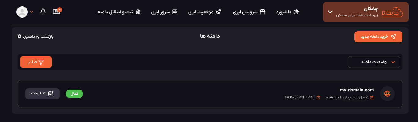 لیست دامنه‌ها در چابکان