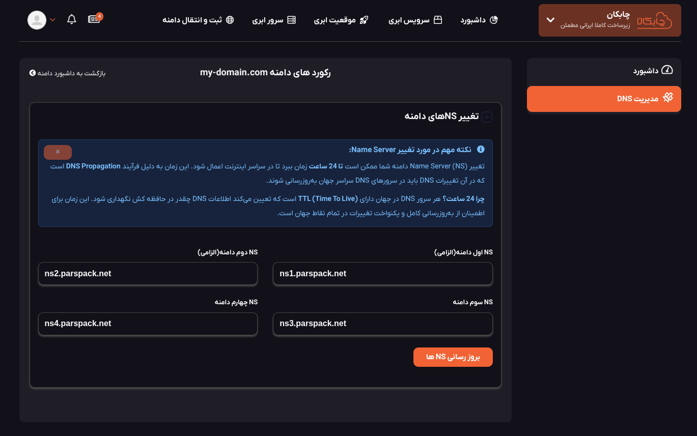 تغییر NS در چابکان