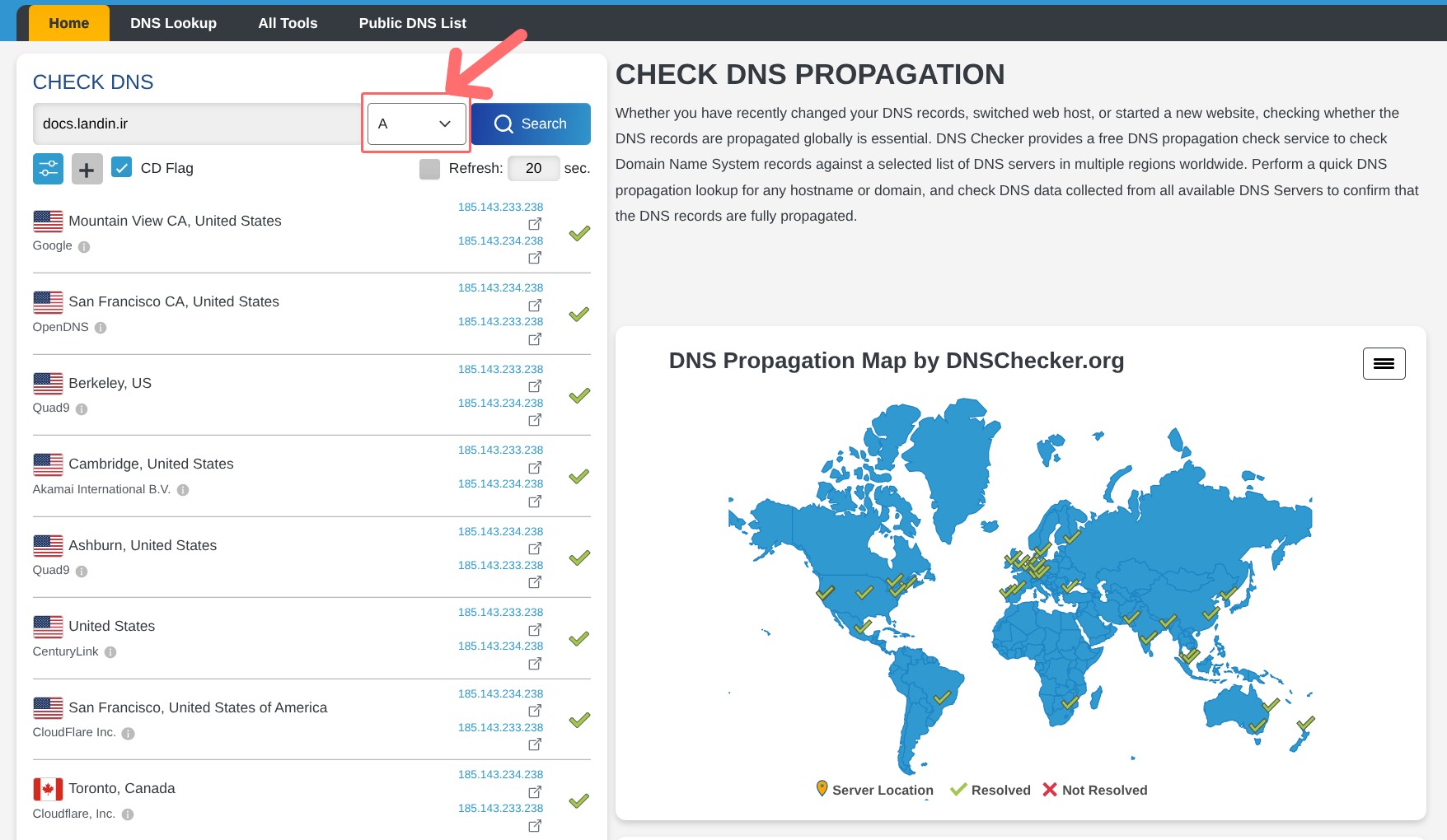 استفاده از DNS Checker